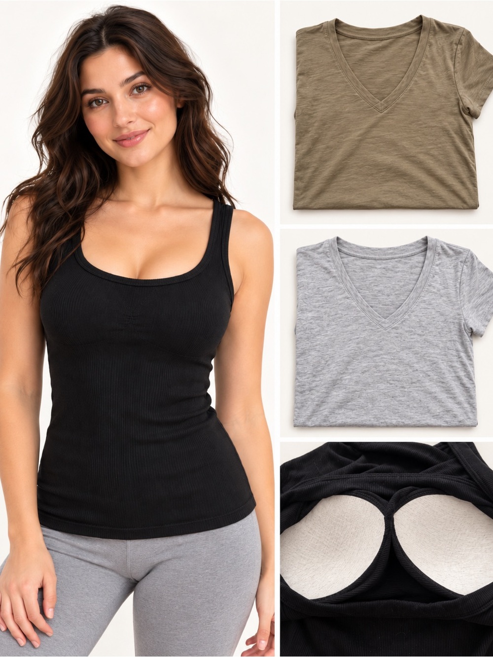 Multiples Black Ribbed Scoop Tank with Built-In Shelf Bra
